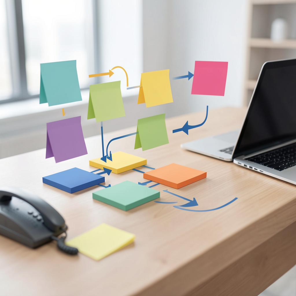 Abstract workflow board with connected campaign steps representing marketing automation