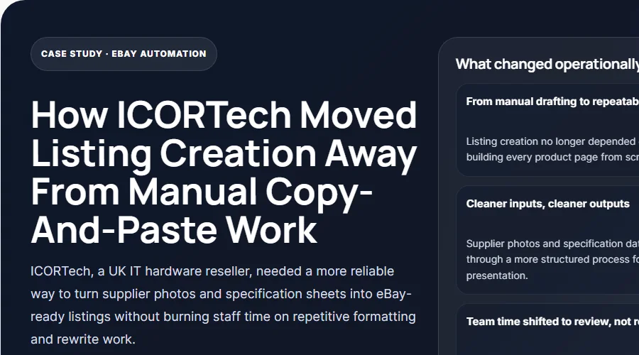 Preview of the ICORTech eBay listing automation case study