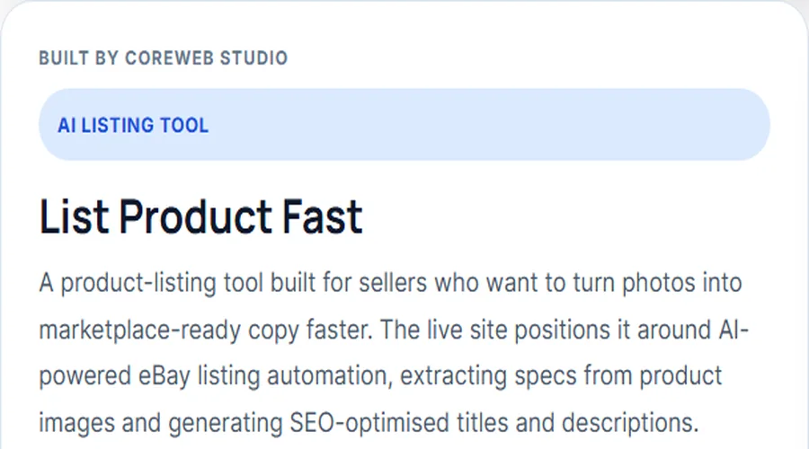 Preview of the ListProductFast ecommerce listing workflow tool
