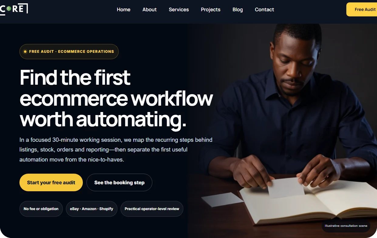 Preview of the current CoreWeb Studio free ecommerce automation audit